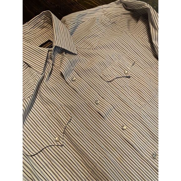 Pearl Snap Shirt-PANHANDLE SLIM White/Black Stripe L/S Mens EUC 17.5/35(Large) - Picture 3 of 5